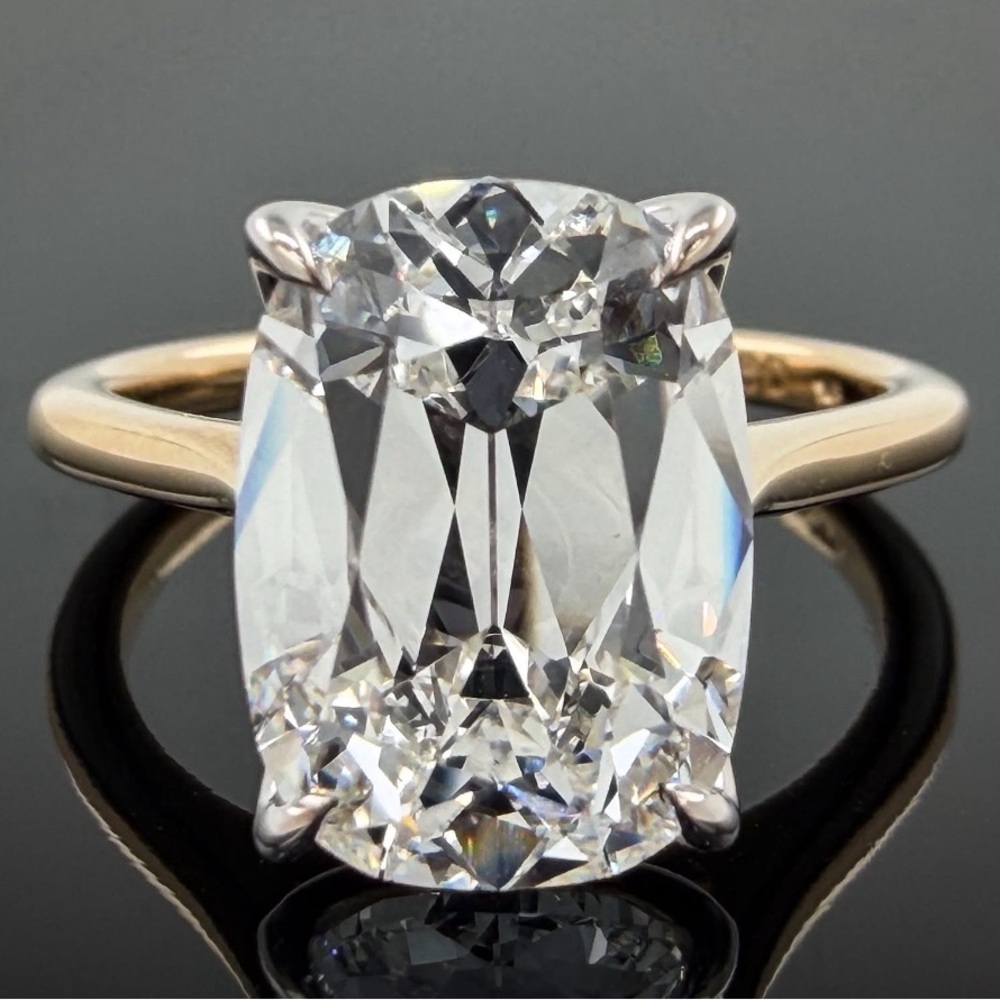 4.82 carat E VVS2 antique cushion lab diamond solitaire tulip engagement ring